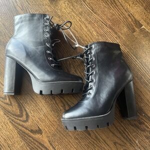 NEW - Top Moda Platform Mid Laceup Booties Black US 10